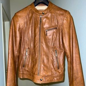 Marc New York Whiskey Brown Leather Moto Jacket